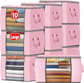 Fab totes 24 Gallons Clothes Storage, Foldable Thick Fabric Blanket Storage Bags, Containers for Organizing Bedroom, Closet, Clothing, Comforter, Organization with Handle (10 Pack,Pink)