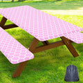 Smiry Picnic Table Cover with Bench Covers, Waterproof Elastic Fitted Tablecloth for 8 Foot Tables, Washable Polyester Tablecloths for Camping, Indoor & Outdoor (Pink, 30x96 Inch 3-pc Set)