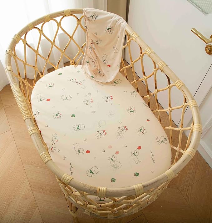 SDY Dog Bassinet Sheets Boys Girls,Fit for Rectangle, Round, Oval, Hourglass Mattress, Flexible for Different Bassinet Pad/Mattress 2 Pack 32 * 16 * 4 inches (Dog)