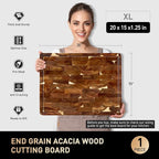 Extra Large End Grain Cutting Board for Kitchen with Non-slip Feet, Acacia Wood Heavy Duty Checkered Cutting Board Handcrafted Luxury Chopping Board for Cheese and Vegetables Housewarming Gift