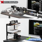 2-Tier Desk Shelf, Expandable Under Desk Storage, Clamp on Desk Shelf, Desktop Accessories for Offices, Study Rooms, and Game Rooms (Wood)