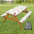 Picnic Table Cover with Bench Covers Elastic Edges, Colourful Wild Flower Rectangle Table Cover Patio Camping Essentials, Elastic Edge Windproof Fabric Outdoor Camping Garden Picnic Table Cloth