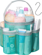F-color Mesh Shower Caddy Portable, Large Capacity Shower Bag Basket Tote for College Dorm Room Toiletry Gym Rv Essentials, Bathroom with S Hook, Mint Green
