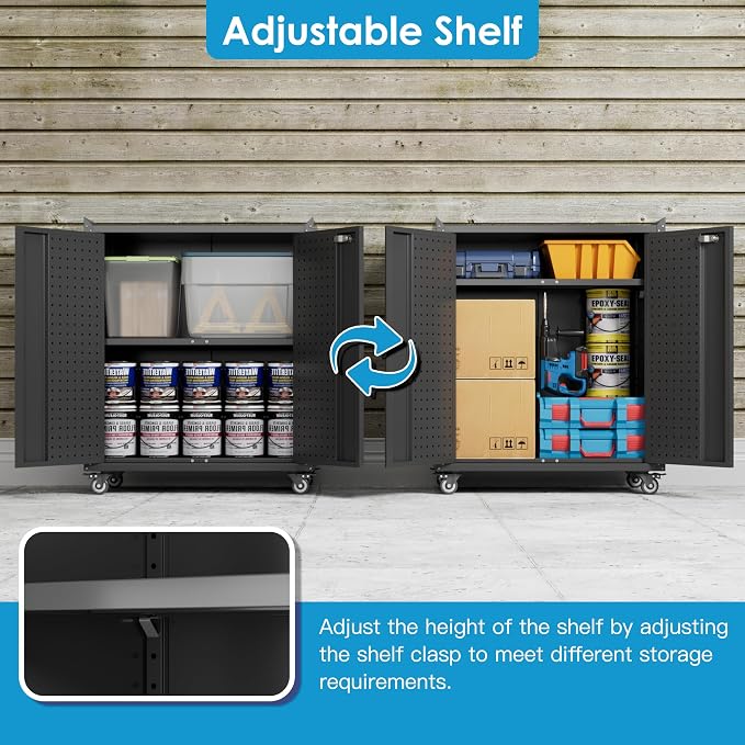 SUXXAN Storage Cabinet with Wheels and Pegboard, Rolling Garage Storage Cabinet