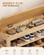 IUNVR Shoe Rack Bench Seat Rubberwood 3-Tier Wooden Storage Bench 550lbs Compact Mid-Century Modern Design for Entryway, Hallway, Closet, Front Door Entrance, Foyer