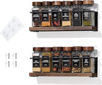 2-Tier Wall Mount Spice Rack Organizer - Screw/Adhesive Mount, Black Metal & Wood Spice Storage for Kitchen Pantry Cabinet, 11.6”L x 2.4”W x 3.2”H,Spice Jars Not Included