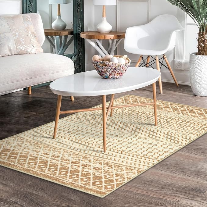 Moroccan Area Rug 3x5, Washable Non Slip Indoor Front Door Rug, Soft Non-Shedding Neutral Rug Carpet for Bedroom Kitchen Nursery Living Room Office Decor