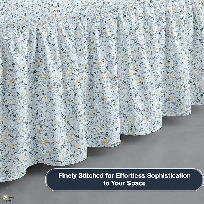 Cottington Lane Ruffled Bed Skirt King Size with Split Corner, Brushed Microfiber Hotel Quality Dust Ruffle, 24 Inch Drop Gathered Bedskirt, Soft, Stylish, Shrink & Fade Resistant, Garden Bloom