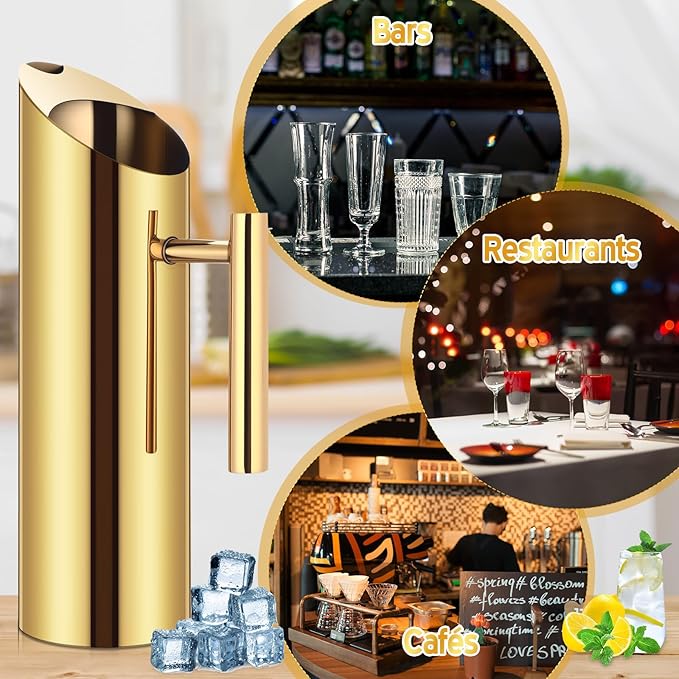 Funnymoom 3 Pack 53oz/1.5l Stainless Steel Water Pitcher Modern Metal Pitcher with Ice Guard Gold Carafe Drink with Handle or Iced Hot Drink Tea Juice Coffee Beer