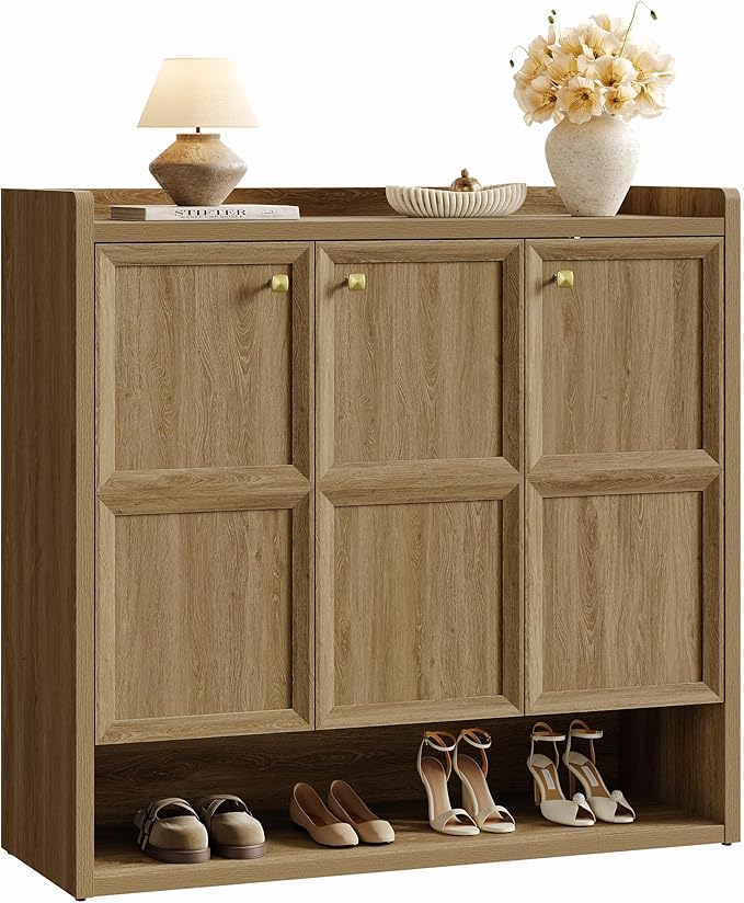 SICOTAS Shoe Storage Cabinet for Entryway, 47.6" Wide 6-Tier Extra Large with 3 Doors, Holds up to 30 Pairs, Adjustable Shelves Shoes Rack Organizer for Hallway, Brown Oak