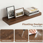 Venusmiles Floating Shelves for Wall, 20 Inch Floating Shelves Set of 2, 6.5" D Wooden Wall Mounted Display Shelves with Invisible Brackets for Living Room, Bedroom, Bathroom, Kitchen Decor, Walnut