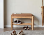 Solid Wood Shoe Bench Assembled, Shoe Rack Bench with Silicone Leather Cushion for Entryway, Living Room, Bedroom, Hallway, 11.8" x 23.6" x 16.5", Natural
