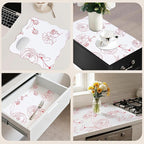 Shelf Liners for Kitchen Cabinets 17in x 20FT Non Adhesive Drawer Liner Red and White Floral Thickened Shelf Liner Paper Strong Non-Slip Easy to Clean for Tool Box with Knife and Tape Measure