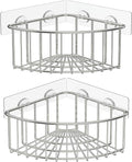 SMARTAKE 2-Pack Corner Shower Caddy Deep Basket Design, SUS304 Stainless Steel, Wall Mounted Bathroom Shelf with Adhesive, Storage Organizer for Toilet, Dorm and Kitchen (Silver)