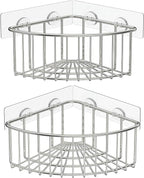 SMARTAKE 2-Pack Corner Shower Caddy Deep Basket Design, SUS304 Stainless Steel, Wall Mounted Bathroom Shelf with Adhesive, Storage Organizer for Toilet, Dorm and Kitchen (Silver)