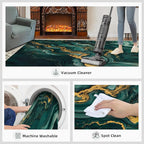 4x5 Abstract Marble Indoor Outdoor Rug - Emerald-Green-Marble Bedside Rug, Luxury Stone Pattern Washable Entry Way Rugs Kids Carpet for Inside House Playroom Living Room End Table Nursery