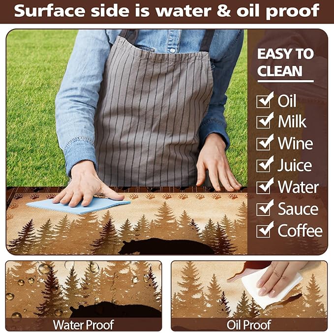 30X72 Inch Brown Bear Picnic Table Cover with Bench Cover and Drawstring Bag, Waterproof Washable Fitted Outdoor Tablecloth Rectangular Elastic Edged for Camping Outdoor Travel, 3 Pieces Set