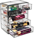 Sorbus Acrylic Makeup Organizer Set, 7-Drawer Vanity & Countertop Cosmetic Storage with Small & Wide Drawers, Black Jewel Makeup Storage for Brushes, Lipsticks, Jewelry, Holiday Gift for Women & Teens