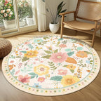 Floral 6ft Area Rug Machine Washable Soft Print Boho Carpet Non Slip Doormat Low Pile Flower Area Rugs for Living Room Bedroom Nursery Kitchen Dining Room Indoor-Beige/White/Orange