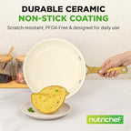 NutriChef 12 Inch Large Ceramic Coated Frying Pan - Non Stick Skillet with Titanium Handle, Omelet Pan Durable, Easy to Clean - Gas, Electric, Ceramic and Induction Compatible Cookware