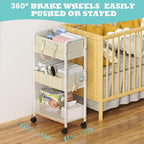 2In1 Baby Diaper Caddy & 3-Tier Rolling Cart, Diaper Caddy Organizer Carts with Dividers, Mobile Metal Utility Cart for Nursery Essentials, Detachable Bedside Cart, Large Capacity, White