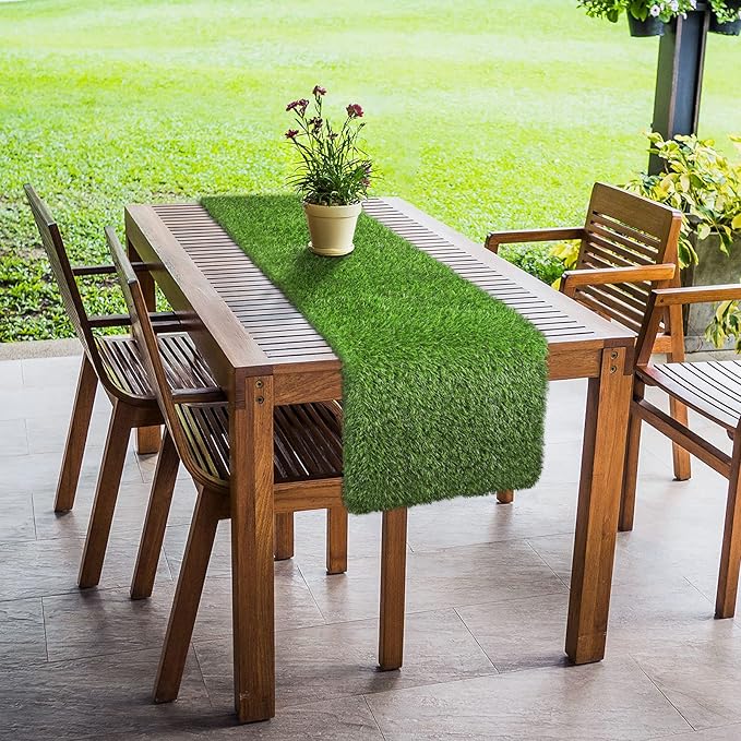 Ruisita Artificial Grass Table Runners 12 x 120 Inch Synthetic Grass Table Runners Grass Rug Table Decorations for Spring Summer, Wedding, Baby Shower, Party Decor