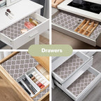 Drawer and Shelf Liner for Kitchen Cabinet: 23.6 in X 30 Ft Non Slip Waterproof Shelf Paper Non Adhesive Refrigerator Liners Gray Quatrefoil Easy Liners for Bathroom Cupboard with Knife Tape Measure