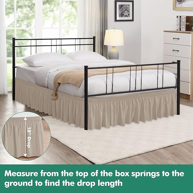 Biscaynebay Wrap Around Bed Skirts with Split Corners for Queen Beds 18" Drop, Light Camel Adjustable Elastic Dust Ruffles Easy Fit Wrinkle Resistant Silky Luxurious Fabric Machine Washable