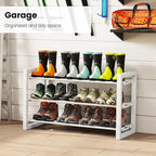 Homeiju Expandable Shoe Rack, 3 Tier Metal Shoe Shelf, Adjustable Shoe Stand for Sneakers, Boots, Heels, Heavy-Duty Steel Standing Shoe Organizer for Entryway, Closet, Bedroom, White