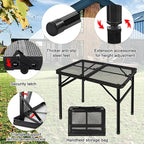 Folding Grill Table Camping Table with Mesh Desktop, Lightweight & Portable Outdoor Picnic Table, Height Adjustable Portable for Outside Inside Use