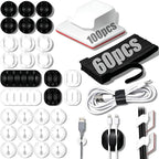 190-Piece Cable Management Kit, 100 R-Type Clips 60 Reusable Cable Ties 30 Multi-Slot Wire Holders, Self-Adhesive Cord Organizer for Desk, Under Desk, Nightstand, Gaming Setup, Office & Home