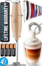 Zulay Kitchen Powerful Milk Frother Wand With 4 AA Duracell Batteries - Ultra Fast Handheld Drink Mixer - Electric Whisk Foam Maker for Coffee, Lattes, Cappuccino, Matcha & Creamer - Maple