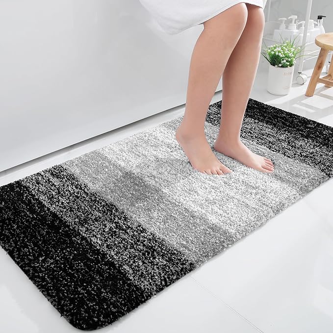 OLANLY Bathroom Runner Rugs 40x24, Extra Soft Absorbent Microfiber Bath Rugs, Rubber Backing, Quick Dry, Machine Washable Bath Mats for Bathroom Floor, Tub and Shower, Home Decor Accessories, Black