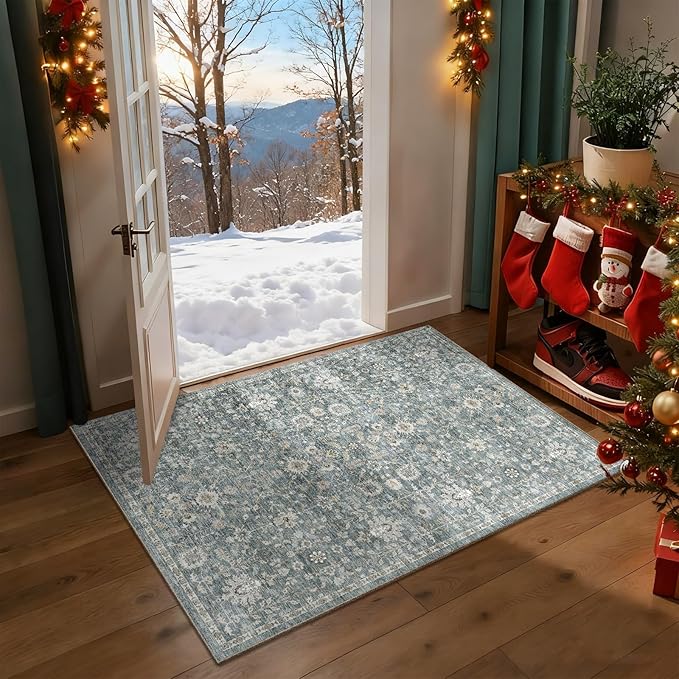 Washable 2'x3' Non Slip Rug Vintage Soft Low Pile Lightweight Boho Area Rugs for High-Traffic Areas (Entryway, Kitchen, Hallway), Farmhouse Decor