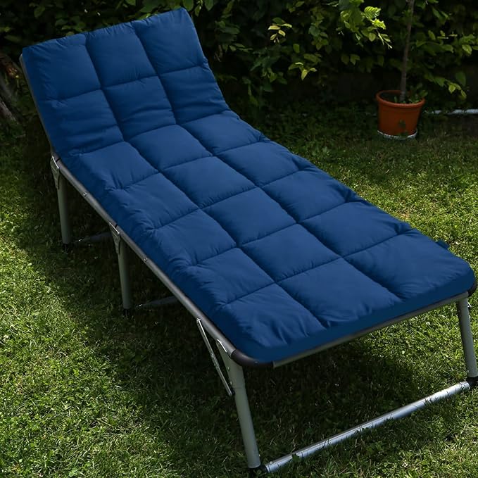 Cot Mattress Topper (Improved Thickness), Foam Quilted Pads for Camping, Soft Comfortable Sleeping Cot Mattress Pad Only, Camping Pad 75"x30" for Camp Cot/Rv Bunk/Narrow Twin Beds, Navy