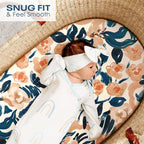 GRSSDER Stretchy Ultra Soft Fitted Bassinet Sheets 3 Pack, Universal Fit for Baby Cradle Moses Basket Oval Rectangle Mattress Safe and Snug, Dream & Blush Flora Stylish Print