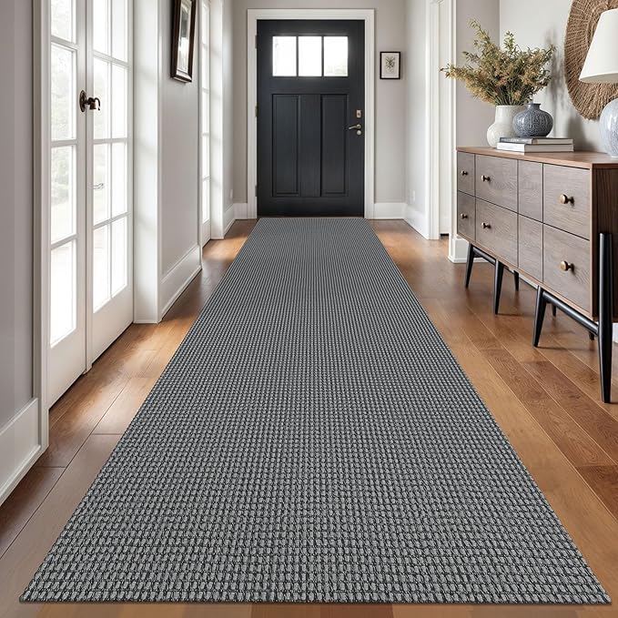 Braided Runner Rug 3x14 Ft Washable Runners for Hallways Non Slip Rubber Backed Kitchen Runners Cotton Long Entryway Runner Indoor, Woven Carpet for Hall Stair Entryway, Dark Grey/Grey