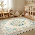 jinchan Vintage Floral 6x9 Area Rugs for Living Room - Machine Washable Distressed Design Soft Throw Rug Ultra-Thin Non-Slip Large Carpet for Bedroom Nursery Dining Room Home Office (6x9ft, Apricot)