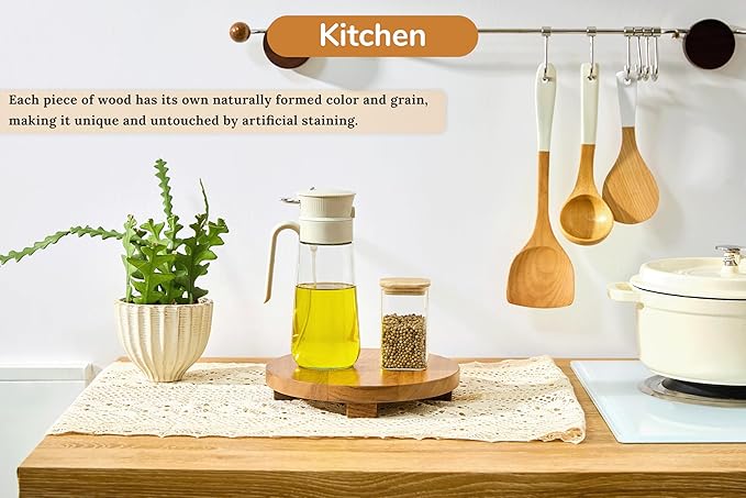 Round 9.4" Acacia Wood Decorative Tray – Farmhouse Wood Riser Pedestal Stand for Kitchen and Bathroom Decor, Counter Display, Vanity Tray (Medium, 9.4" Dia)