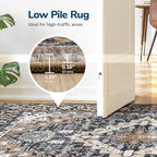 Lessymo 2 x 3 Entryway Rug, Machine Washable Area Rugs Boho Faux Wool Low Pile Area Rug for Bedroom, Floral Medallion Vintage Outdoor Rugs with Non-Slip Rubber,Black Brown