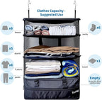 Grand Fusion Stow-N-Go Packing Organizer for Luggage, Portable Hanging Travel Shelves, Carry-On Closet, Hanging Packing Cubes, Collapsible Carry-On Organizer for Cruises & Hotels. Black - XL