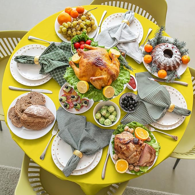 Ragnhild 16 Pack Yellow Plastic Round Tablecloth, 84 Inch, Waterproof & Stain Resistant, Perfect for Birthday Parties, Graduations, Weddings, Everyday Use