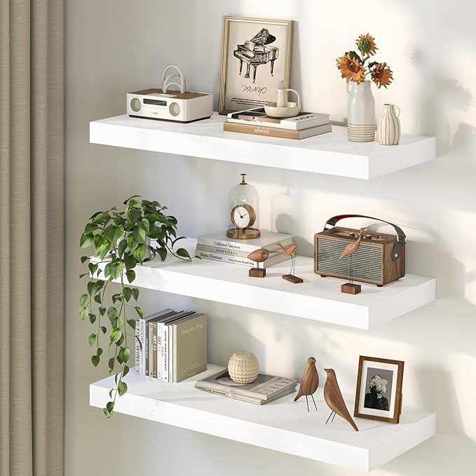 White Floating Shelves 55Inch Long, 12 Inch Deep Floating Shelves