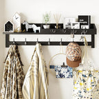 AMBIRD 35 inch Wall Hooks with Shelf, Coat Rack Wall Mount, Large Coat Hanger for Wall, Entryway Shelf with 7 Dual Coat Hooks, 4 Key Hooks and Mail Organizer, Wooden Key Holder Rack (Black)