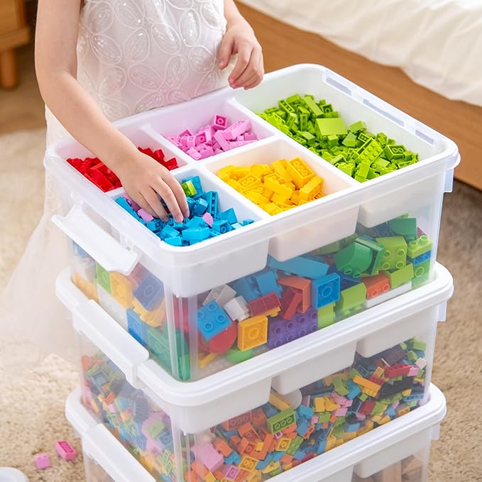Citylife 17 QT Plastic Storage Box with Building Baseplate Lid and Removable Tray Craft Organizers and Storage Clear Storage Container for Organizing Bead, Tool, Sewing