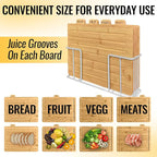Wood Cutting Board Set with Holder 13"x11"x 3" | Wooden Cutting Boards for Kitchen | Labeled Chopping Board Sets | Large Bamboo Cutting Board Sets with Stand | Chopping Boards for Kitchen
