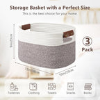 ECDYQXVU Cotton Rope Basket, Storage Baskets with Handle, 15x10x9 Inch Woven Basket for Shelves, Laundry, Towels, Clothes, Books (White Brown 3 Pack)