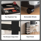 IRIS USA Plastic Drawer Storage Organizer Rolling Cart, with Wheels Casters, 7-Drawers, for Classroom Art Craft Supplies Dresser Closet Bathroom Laundry Room, Black/Pearl