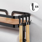 Taozun Paper Towel Holder Wall Mount, Kitchen Paper Holder Spice Rack Black Paper Towel Roll Holder RV Paper Towel Rack with 4 Hooks(2 Installation Methods - Self-Adhesive and Drilling)