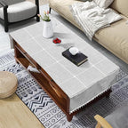 Coffee Table Cloth, Coffee Table Cover with Pockets and Tassel,Grey Grid for Living Room Small Rectangle Tablecloths Washer Dryer Fridge Top Dust Cover,Easy Care Machine Washable